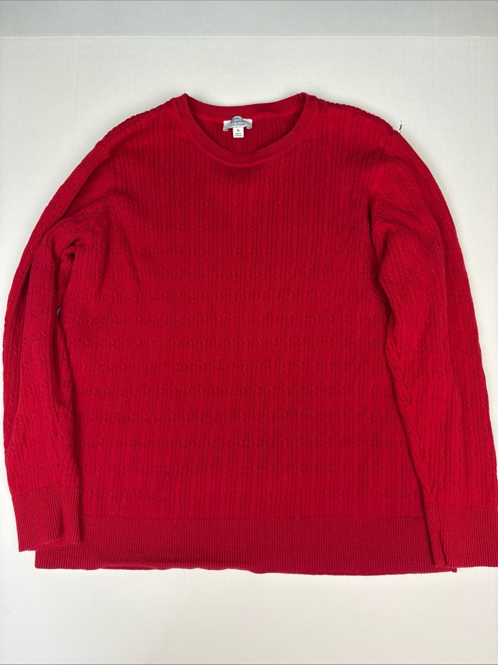 Kim Rogers Women 1X Sweater Red Cable Knit Lightweight Pullover Cotton Casual